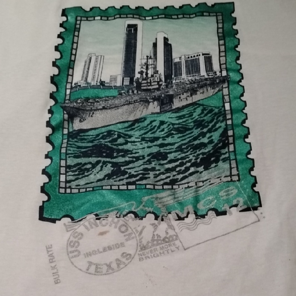 Men's Vintage White XL Single Stitch Inchon Texas Glitter Graphic Shirt Thin